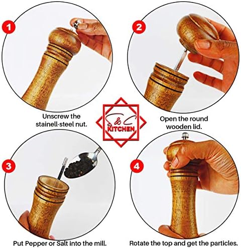 S C Living Wooden Pepper Mill - Oak Wood - 8-inch Tall