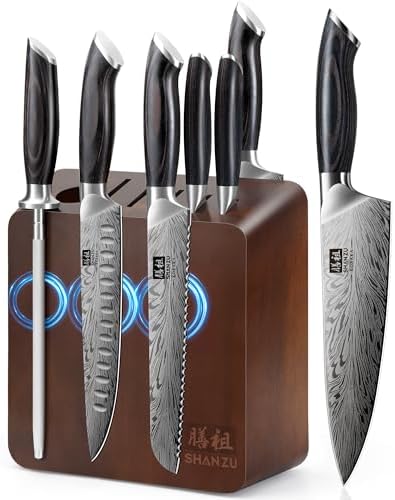 SHAN ZU 7 Piece Kitchen Knife Set with Magnetic Block