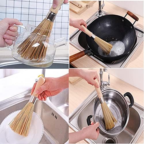2Pack Natural Bamboo Wok Brushes for Kitchen Cleaning
