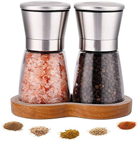 LessMo Salt and Pepper Set with Wooden Tray 10Piece SS