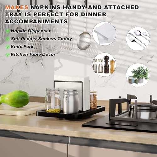 Gomyrod Rotating Napkin Holder Black Smooth Durable Kitchen Bathroom Organizer
