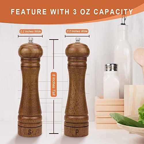 Beautiful Oak Wood Salt Pepper Grinder Set with Elegant Design