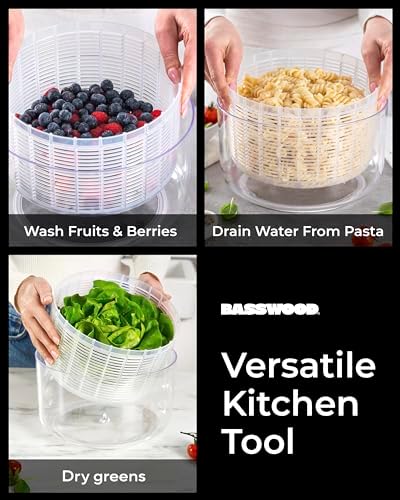 Basswood Pump Salad Spinner with Bowl and Colander - 47 Qt