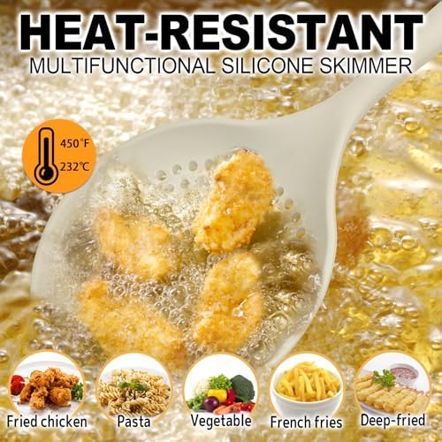 Large Skimmer Silicone Strainer Spoon Heat Resistant 145 Inch Kitchen Utensil