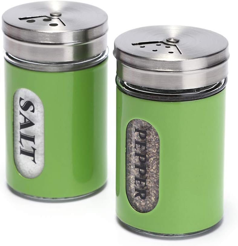 STJKBDFC Salt Pepper Shakers Stainless Steel Glass Set Green