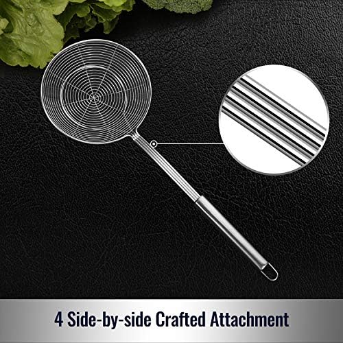Premium stainless steel spider strainer for easy cooking and frying