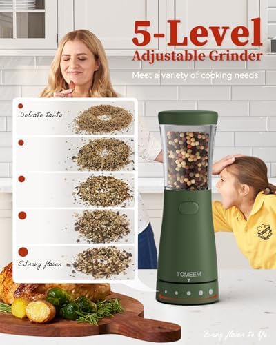 TOMEEM Electric Salt and Pepper Grinder Set - Compact Rechargeable and Ergonomic