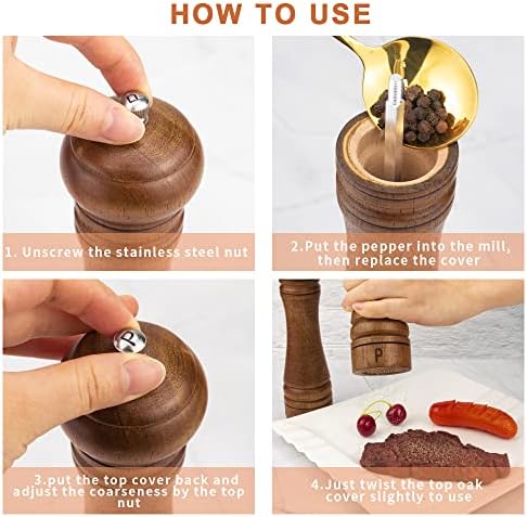 Beautiful Oak Wood Salt Pepper Grinder Set with Elegant Design