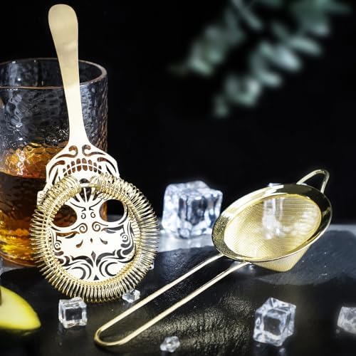 Gold Cocktail Strainer Set with Hawthorne and Fine Mesh Strainers