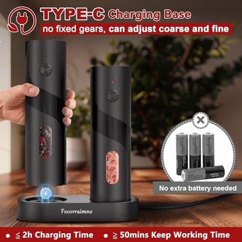 Electric Salt and Pepper Grinder Set USB Rechargeable