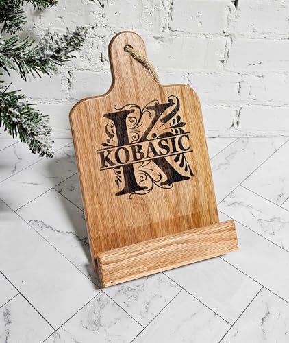 Handmade Personalized Oak Recipe Stand Custom Keyboard for Recipe Storage