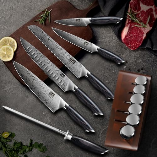 SHAN ZU 7 Piece Kitchen Knife Set with Magnetic Block