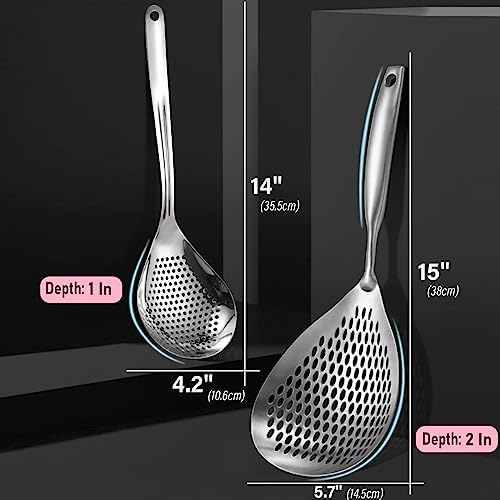 KAYCROWN Skimmer Slotted Spoon Set 2-Piece Stainless Steel Kitchen Cooking Frying Strainer