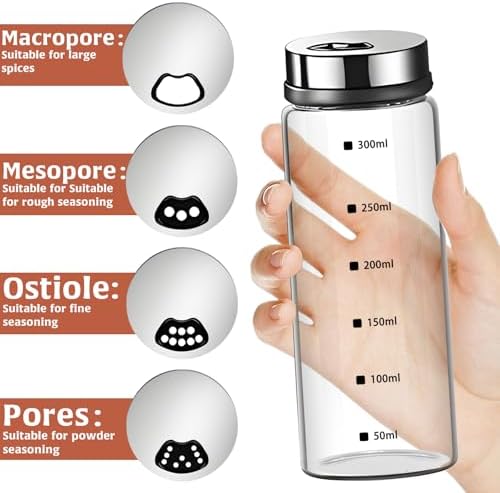 2Pcs Glass Salt Pepper Shakers with Adjustable Pour Holes and Removable Lids