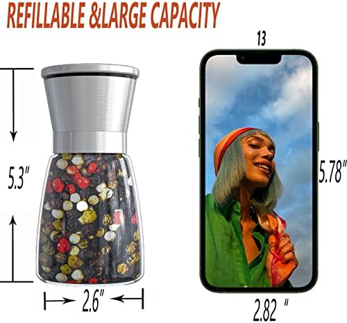 Stainless Steel Salt or Pepper Grinder with Adjustable Ceramic Blades