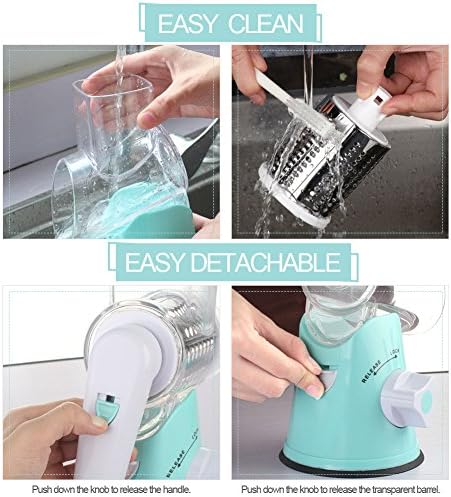 Cambom Rotary Cheese Grater with Three Blades and Suction Base