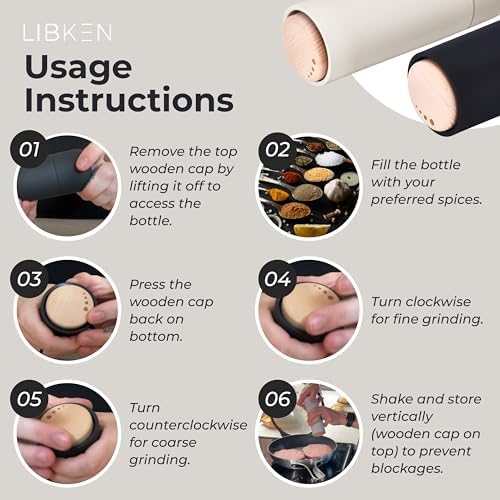 LIBKEN Salt and Pepper Grinder SetAdjustable Ceramic Kilner Premium Spice Dispenser WhiteGrey