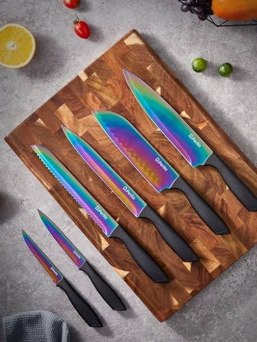 DPerlla Rainbow Titanium Knife Set Premium Sharp Ergonomic Stylish Kitchen Tools