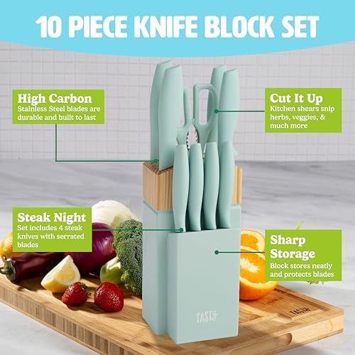 Tasty Kitchen Knife Set with Block 10-Piece Aqua
