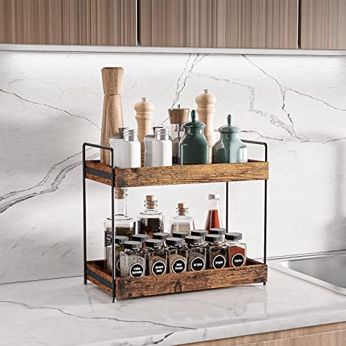 2-Tier Bathroom Counter Organizer Wood Kitchen Countertop Spice Rack