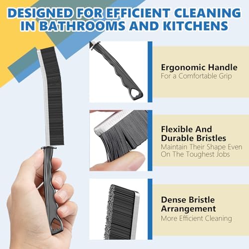 Quilted Hard Bristle Crevice Cleaning Brush for Bathrooms kitchens