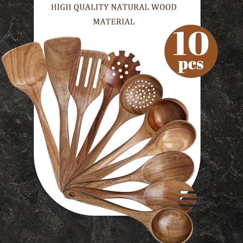 Elegant 10-Piece Acacia Wooden Cooking Utensils Tool Set