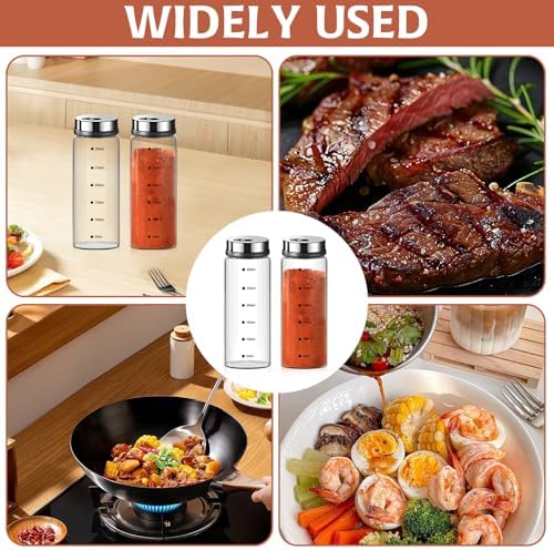 2Pcs Glass Salt Pepper Shakers with Adjustable Pour Holes and Removable Lids