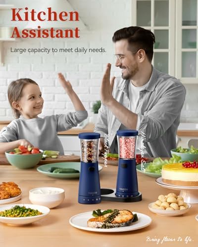 Ergonomic Electric Salt and Pepper Grinder Set with 45 oz Capacity