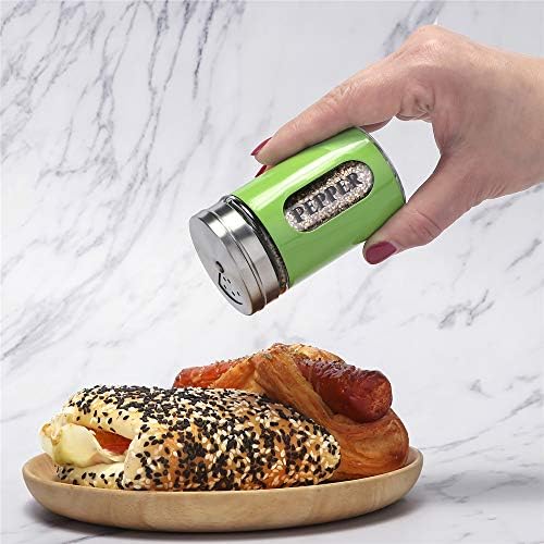 STJKBDFC Salt Pepper Shakers Stainless Steel Glass Set Green