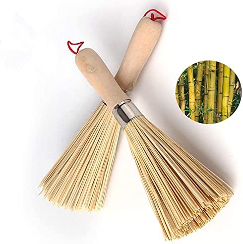 2Pack Natural Bamboo Wok Brushes for Kitchen Cleaning