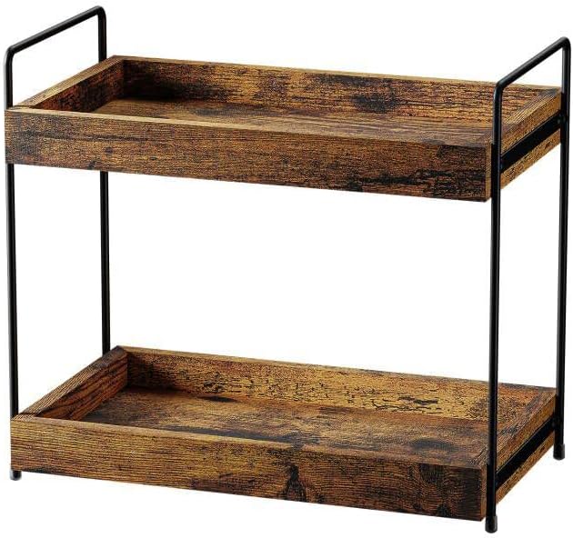 2-Tier Bathroom Counter Organizer Wood Kitchen Countertop Spice Rack