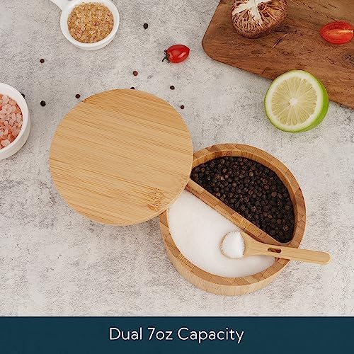 KITCHENDAO Bamboo Salt and Pepper Bowl Box