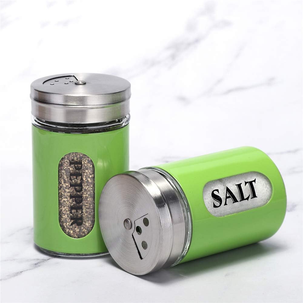 STJKBDFC Salt Pepper Shakers Stainless Steel Glass Set Green