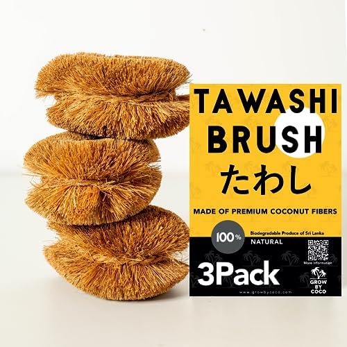 Eco-Friendly 3-Pack of 100 Natural Coconut Coir Kitchen Brushes