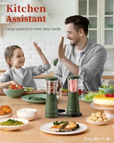 TOMEEM Electric Salt and Pepper Grinder Set - Compact Rechargeable and Ergonomic