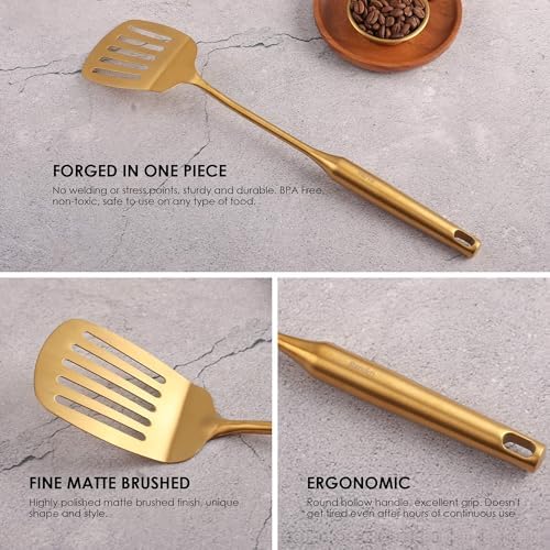 Gold Kitchen Utensils Set of 9 - 15 Inch All Metal Tools