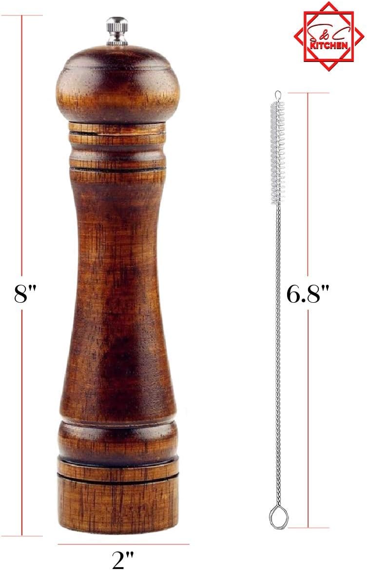S C Living Wooden Pepper Mill - Oak Wood - 8-inch Tall