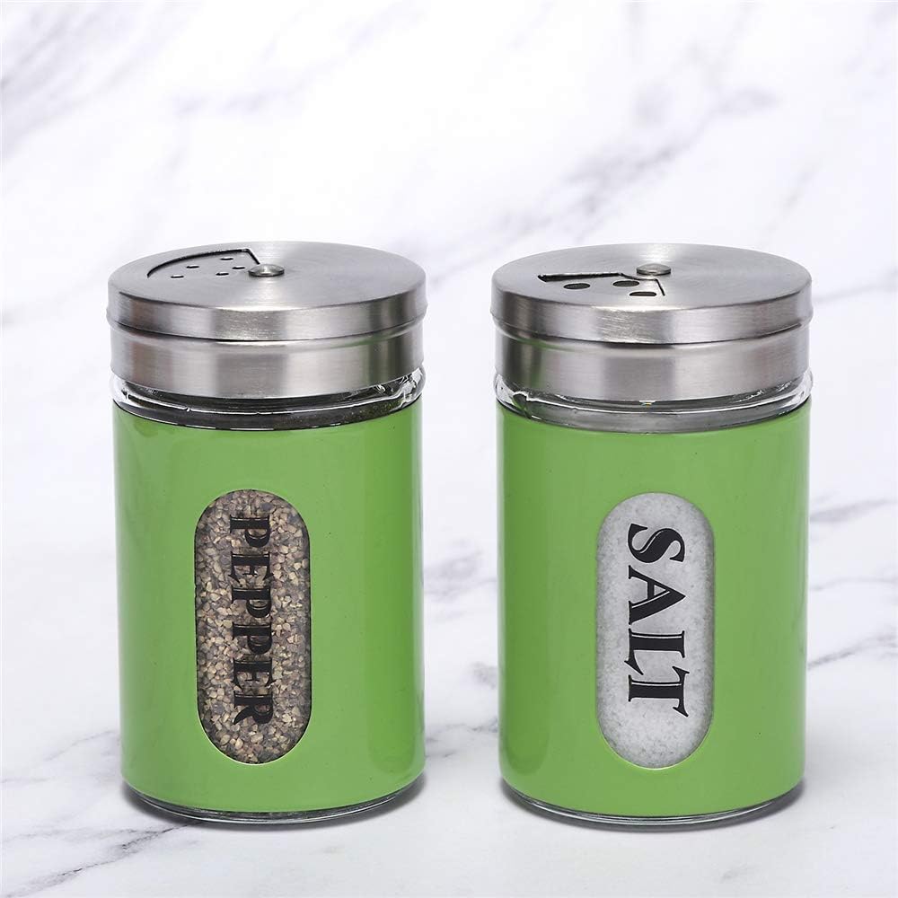 STJKBDFC Salt Pepper Shakers Stainless Steel Glass Set Green