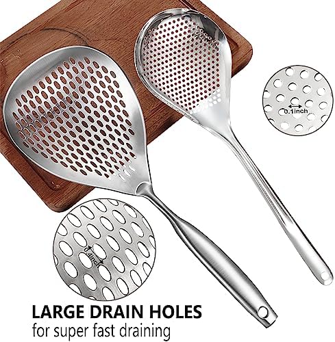 KAYCROWN Skimmer Slotted Spoon Set 2-Piece Stainless Steel Kitchen Cooking Frying Strainer