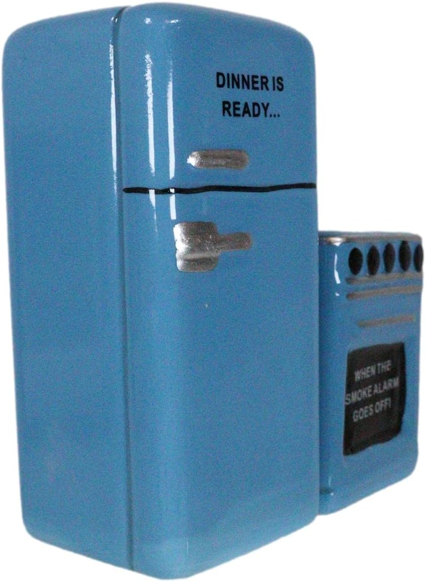 Ebros Retro Blue Fridge and Stove Salt and Pepper Shakers Set