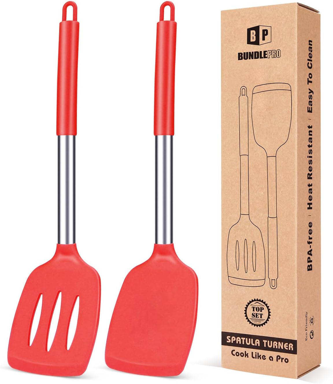 High Heat Silicone Turners Red Set of 2 BPA Free Perfect Kitchen Essential