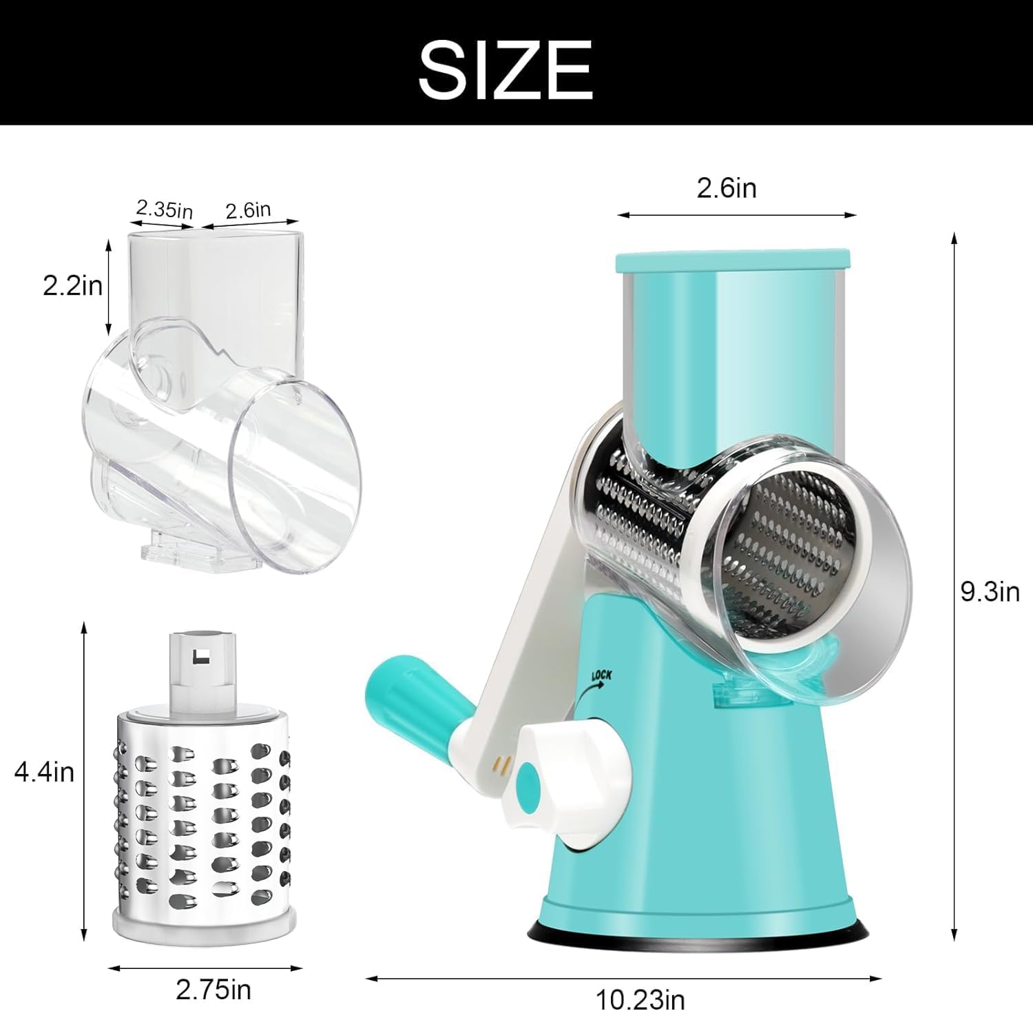 Cambom Rotary Cheese Grater with Three Blades and Suction Base