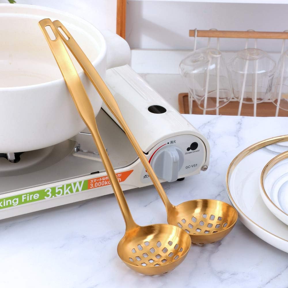 2-Piece Gold Colander Ladle Set for Hotpot