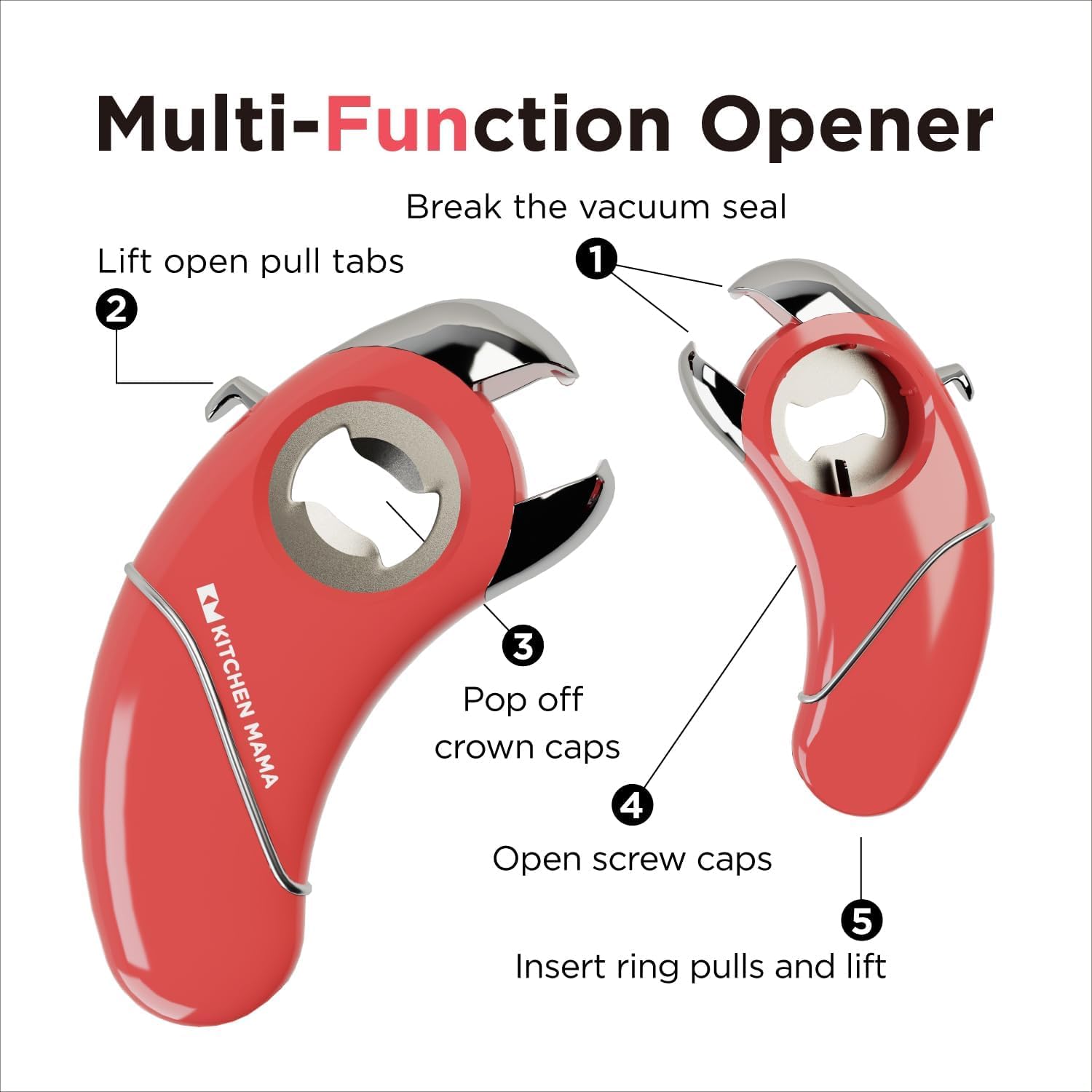 Effortless Kitchen accession Kitchen Mama Epic One Multi-Functional Opener Red