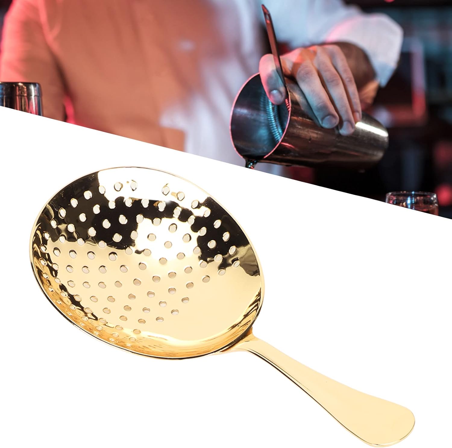 Stainless Steel Cocktail Strainer Ergonomic Gold Handle Durable for Home Commercial Use