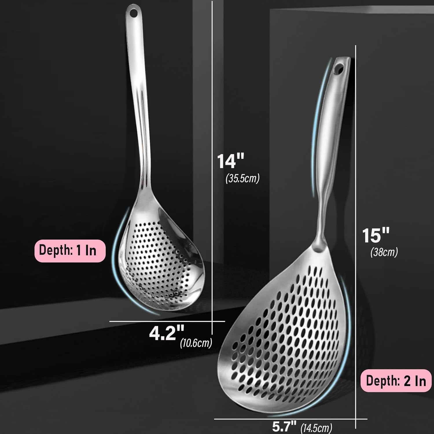 KAYCROWN Skimmer Slotted Spoon Set 2-Piece Stainless Steel Kitchen Cooking Frying Strainer