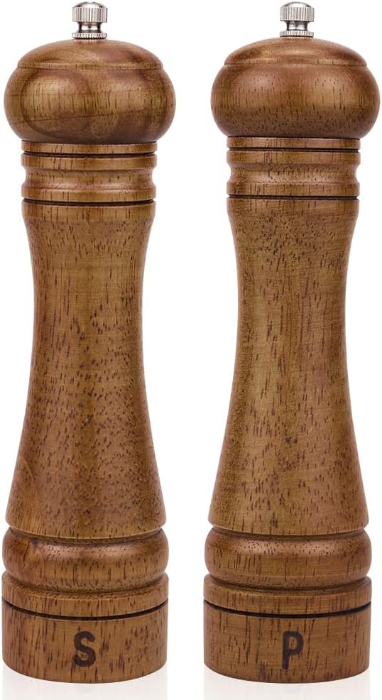 Beautiful Oak Wood Salt Pepper Grinder Set with Elegant Design