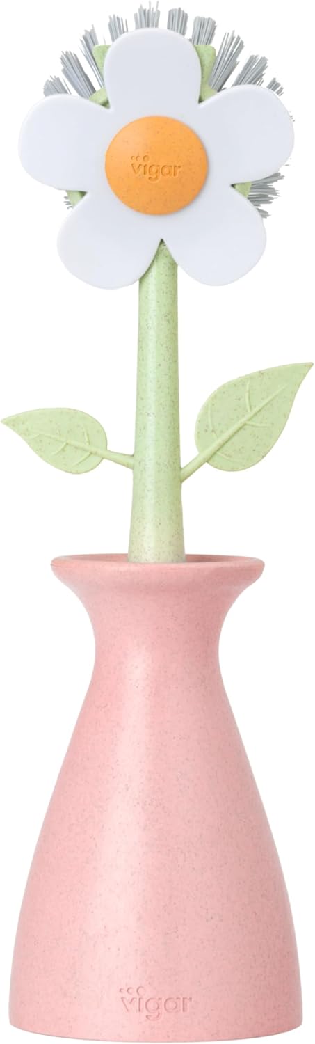 Vigar Florganic Daisy-Shaped Dish Brush with Vase Dish Brush Holder