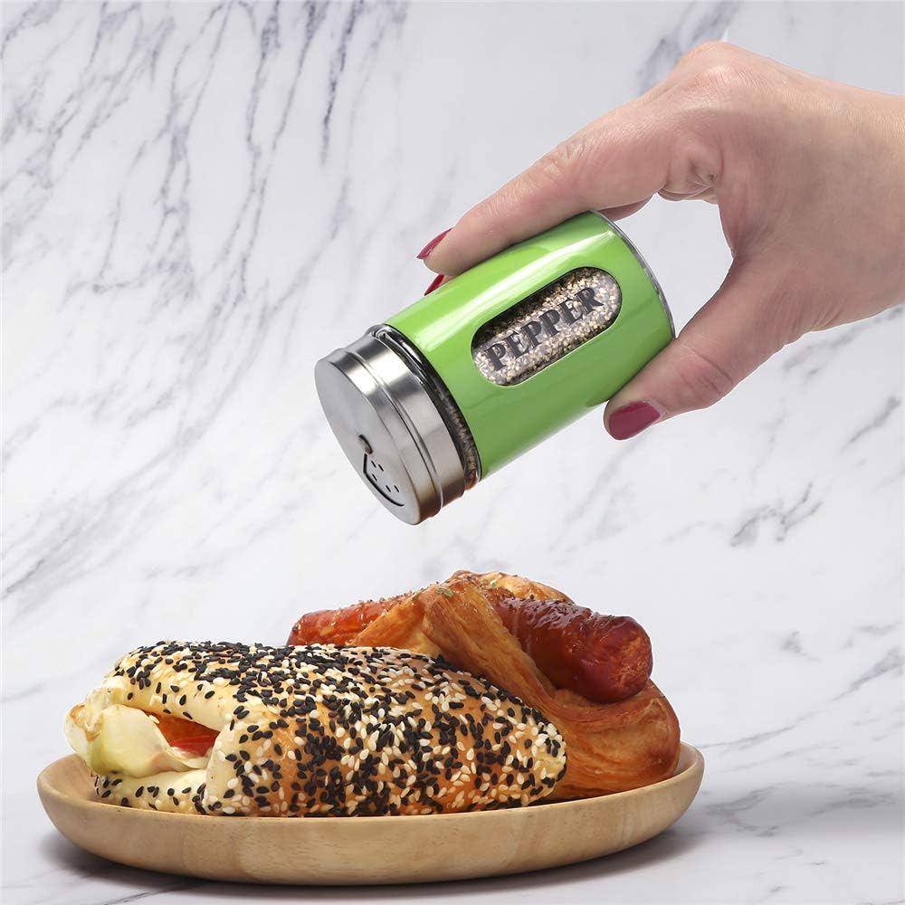 STJKBDFC Salt Pepper Shakers Stainless Steel Glass Set Green