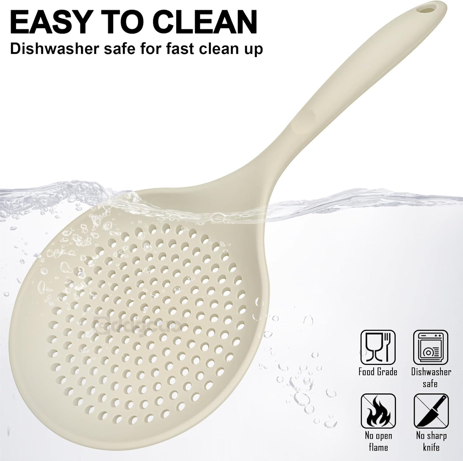 Large Skimmer Silicone Strainer Spoon Heat Resistant 145 Inch Kitchen Utensil